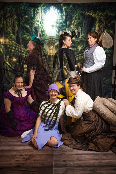 Reproduction 1880s Intergalactic Purple Evening Dress at Costume College August 2025. Photo by Mark Edwards Photographer. 