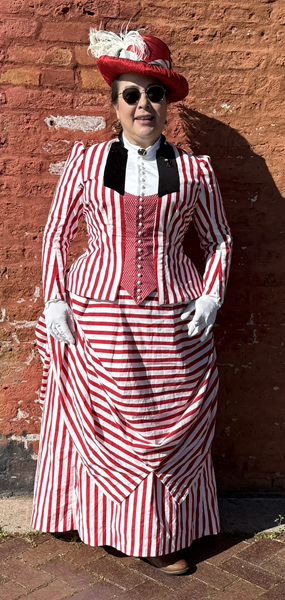 Reproduction 1885 Red Striped Seaside Dress at Port Townsend Victorian Heritage Festival April 2026. 