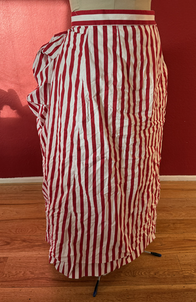 Reproduction 1885 Red Striped Underskirt Right Quarter View.Truly Victorian TV261 