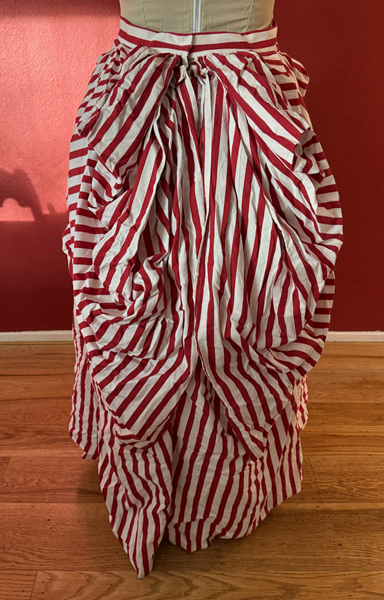 Reproduction 1887 Red Striped Overskirt Back.Truly Victorian TV367 