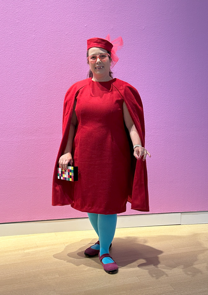Red Cape Dress at Crocker ArtMix October 2024. Vogue V1982.