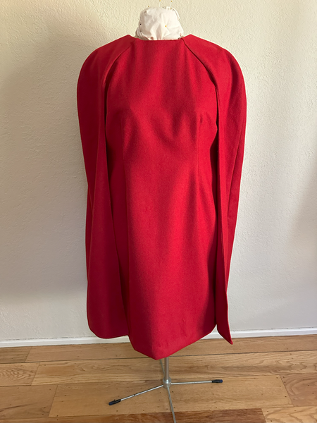 Red Cape Dress Front. Vogue V1982. 