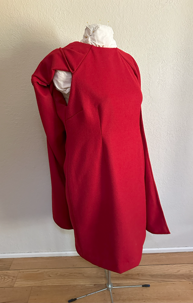 Red Cape Dress Right Quarter View. Vogue V1982. 