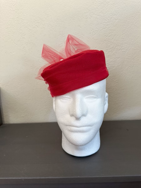 Red Cape PillBox Hat Front. 