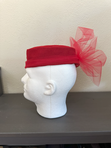 Red PillBox Hat Left. 