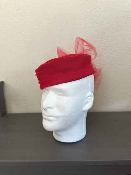 Red PillBox Hat Left Quarter View. 