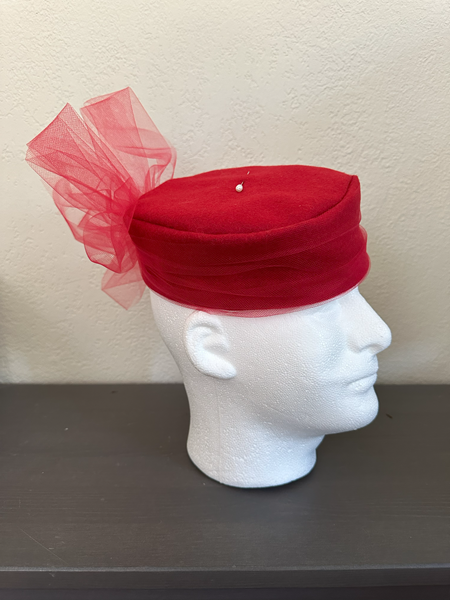 Red PillBox Hat Right Quarter View. 